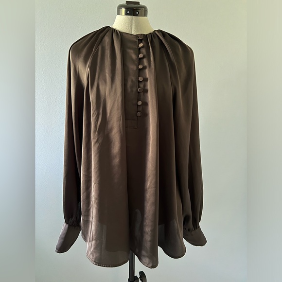 H&M Womens Top Brown Size Large Button Shirt Long Sleeve 1/2 Button - Picture 1 of 9